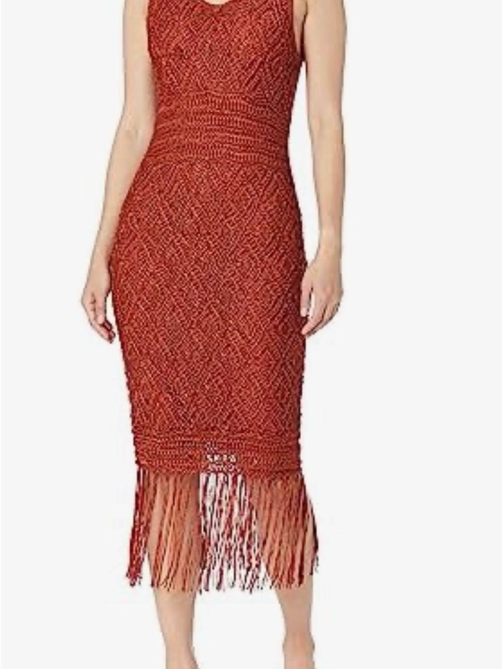 Club Monaco Rust Red Fringe Knit Midi Dress